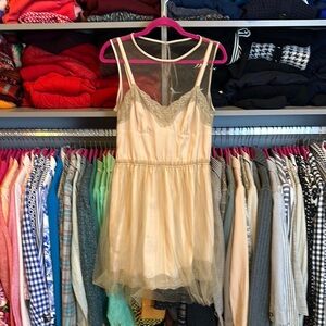 Rodarte taupe sleeveless tulle lined side zipper closure dress size L